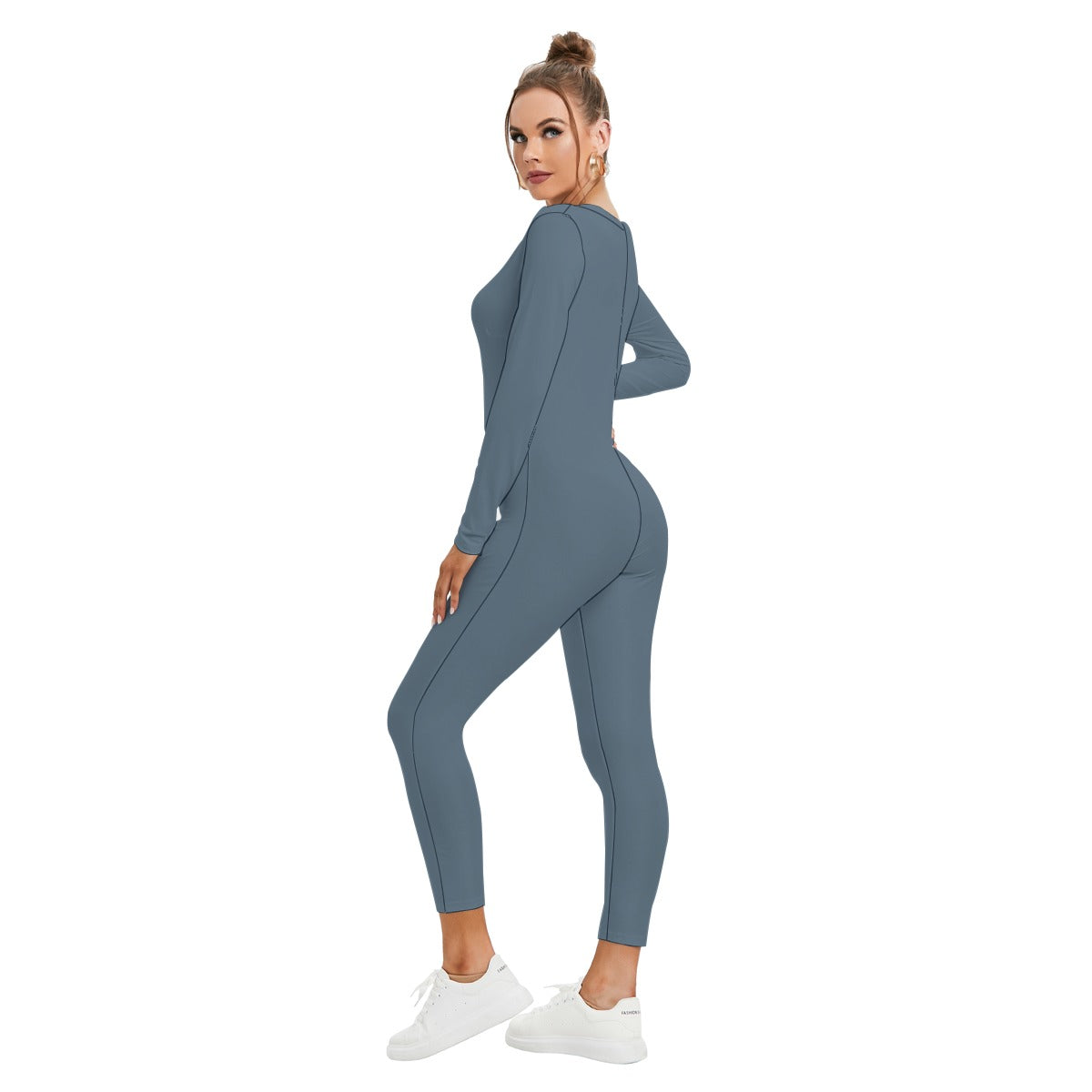Vital Ascent™ Contour Plunge Jumpsuit — Steel Blue