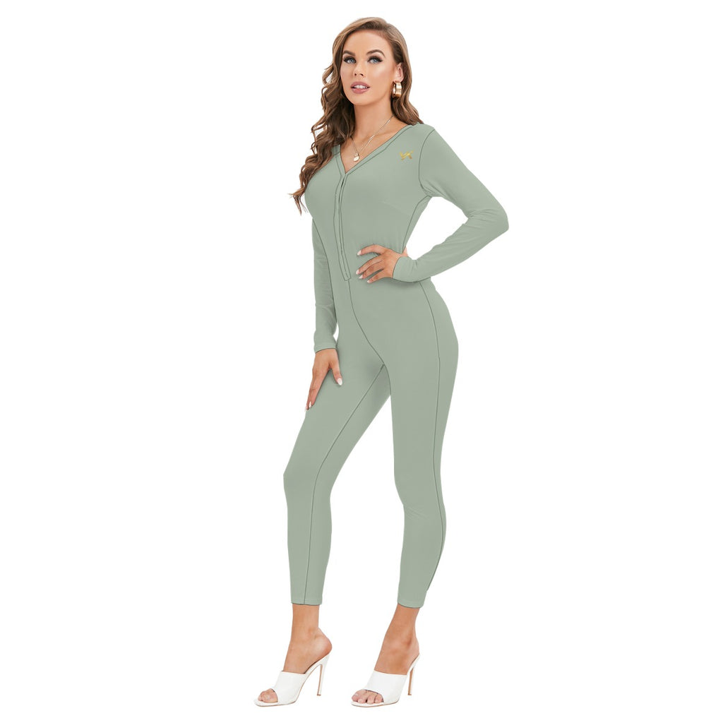 Vital Ascent™ Contour Plunge Jumpsuit — Sage Mist