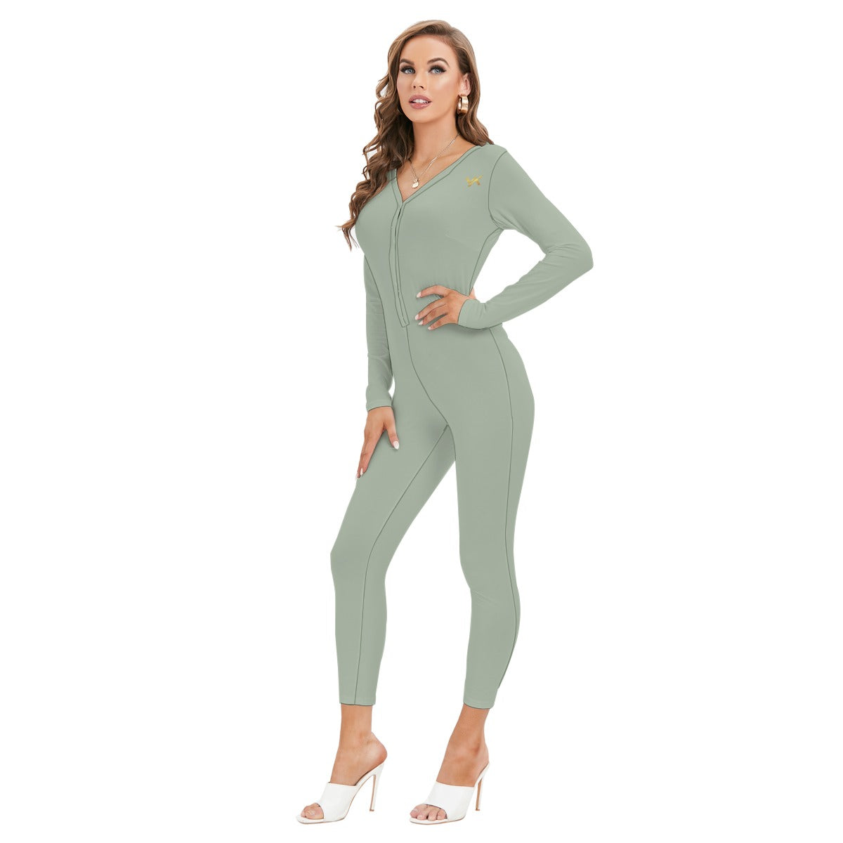 Vital Ascent™ Contour Plunge Jumpsuit — Sage Mist