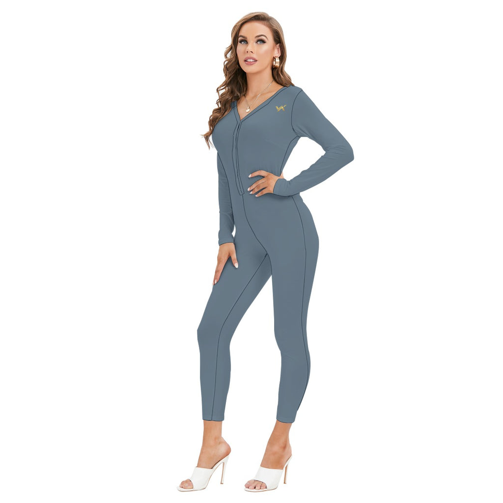 Vital Ascent™ Contour Plunge Jumpsuit — Steel Blue