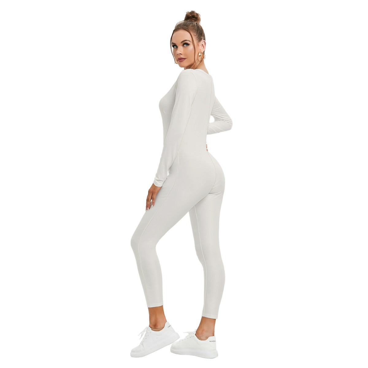Vital Ascent™ Contour Plunge Jumpsuit — Bone White