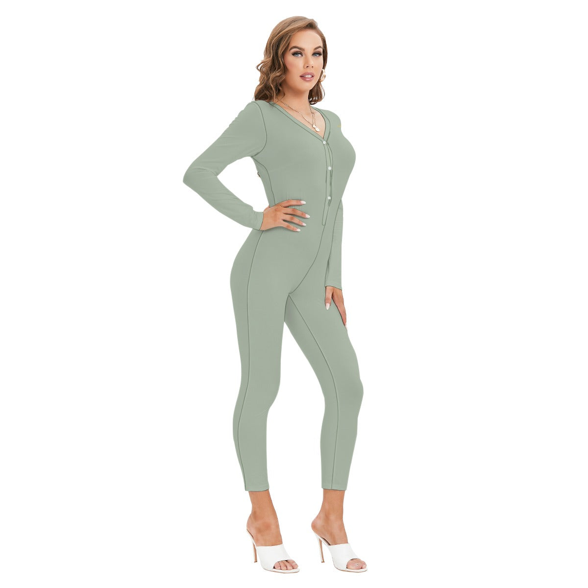 Vital Ascent™ Contour Plunge Jumpsuit — Sage Mist