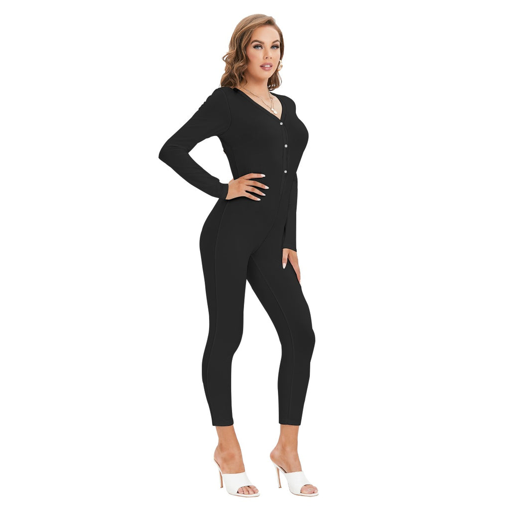 Vital Ascent™ Contour Plunge Jumpsuit — Obsidian Black