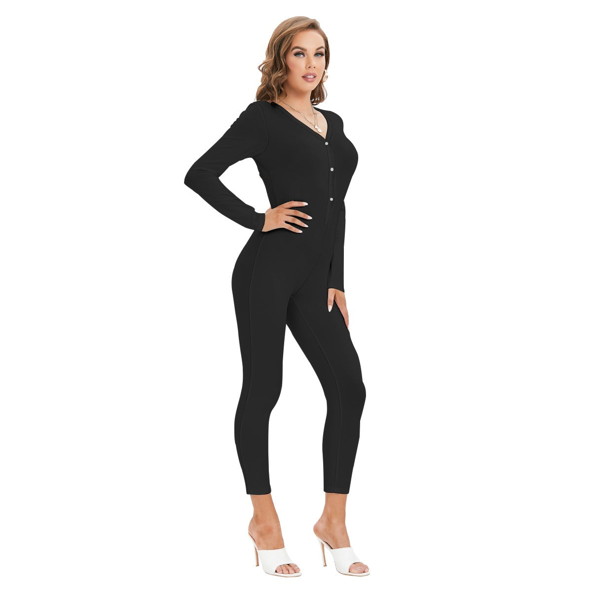 Vital Ascent™ Contour Plunge Jumpsuit — Obsidian Black