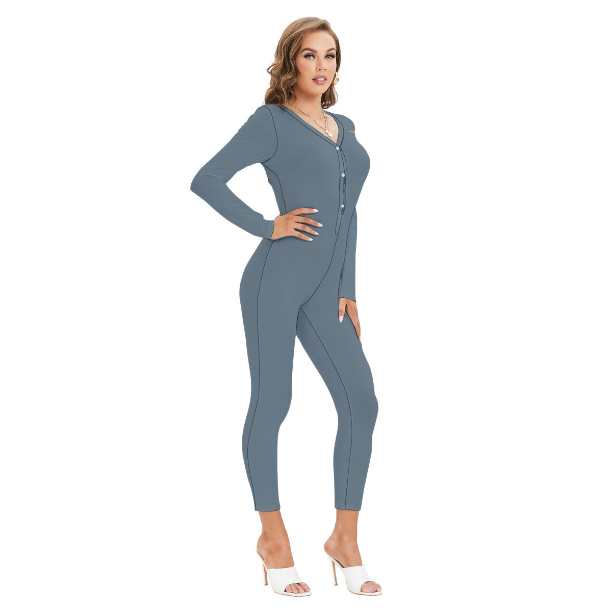 Vital Ascent™ Contour Plunge Jumpsuit — Steel Blue